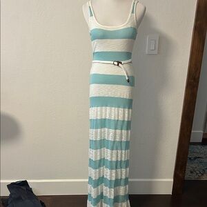 Tart Collections Aqua and White Striped Maxi Dress